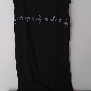 Essentials Black Maxi Dress with White Embroidered Trim